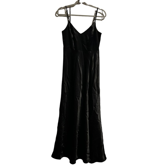 Birdy Grey Black Satin Maxi Dress Straps V Neck size S - Picture 4 of 12
